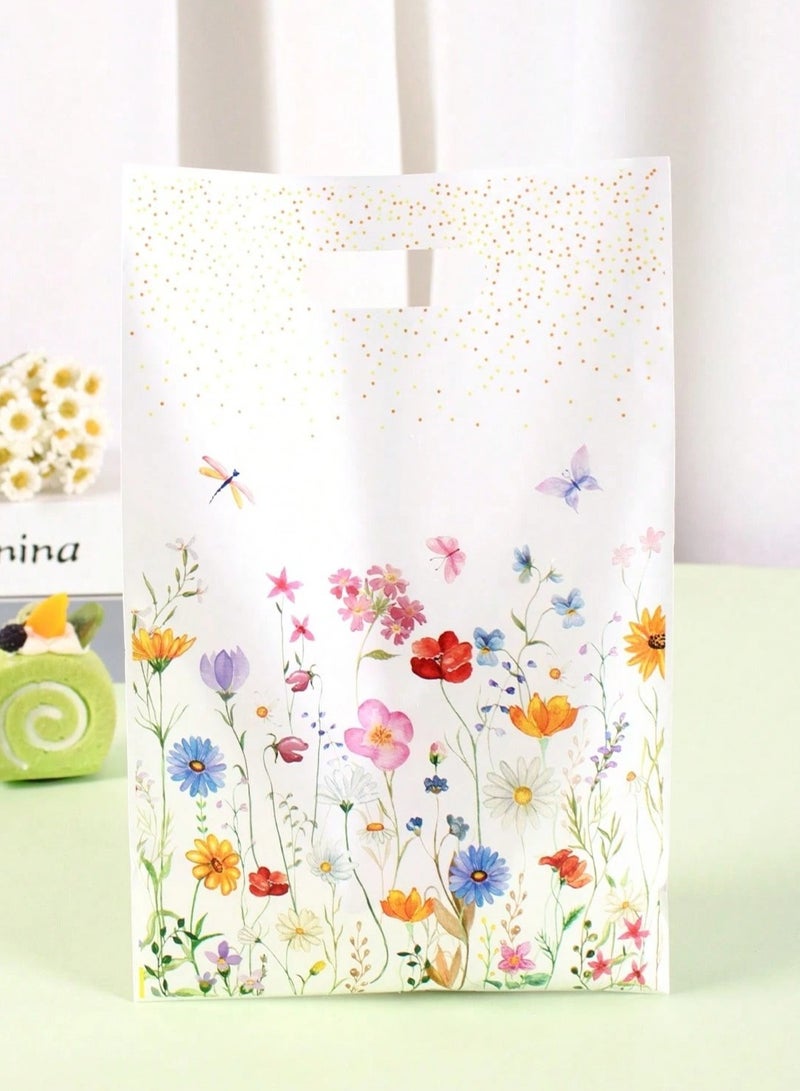 اكياس هدايا و توزيعات باللون الابيض مزين بنمط زهور بالوان زاهيه 20 كيس لتوزيع الحلويات و جميع انواع الهدايا مناسب لاعياد الميلاد و التخرج و المولود الجديد - Image 2