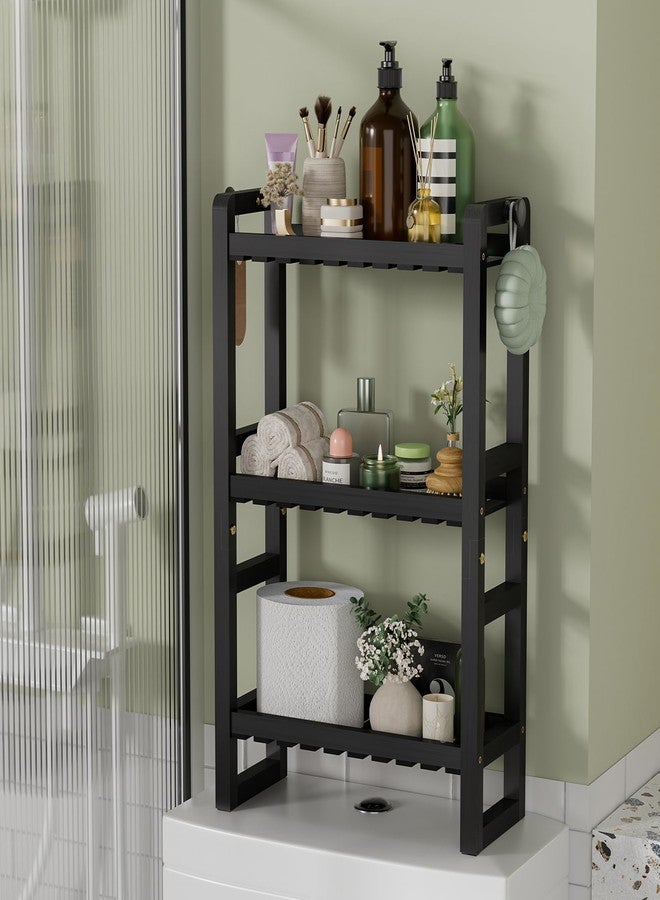 AmazerBath Bamboo Over The Toilet Storage Shelf - 3-Tier Bathroom Organizers and Storage Shelves, 2 in 1 Dual Stable Above Over Toilet Bathroom Shelf Home Storage Rack for Small Bathroom, Black - Image 1