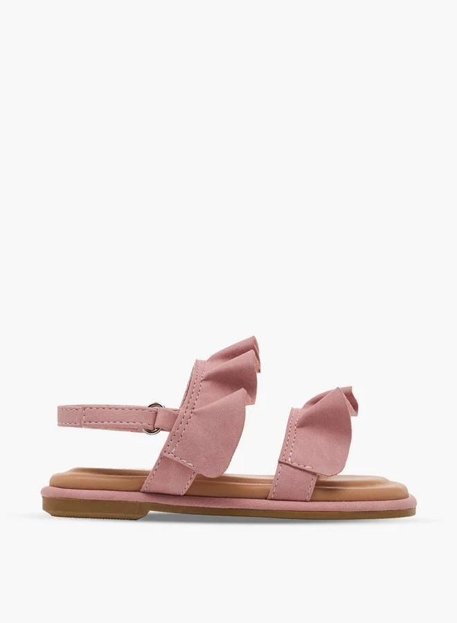 جونيورز Girls Ruffle Design Hook & Loop Sandals