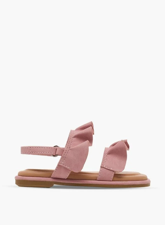 جونيورز Girls Ruffle Design Hook & Loop Sandals