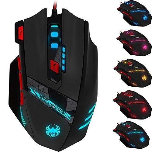 Zelotes T90 Professional 9200 DPI High Precision USB Wired Gaming Mouse,8 Buttons,With 7 kinds modes of LED Colorful Breathing Light, Weight Tuning Set (Black) - Image 1
