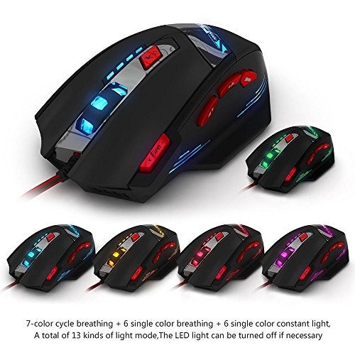 Zelotes T90 Professional 9200 DPI High Precision USB Wired Gaming Mouse,8 Buttons,With 7 kinds modes of LED Colorful Breathing Light, Weight Tuning Set (Black) - Image 2