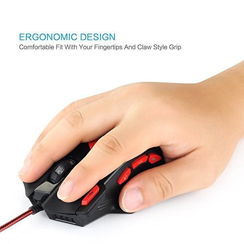 Zelotes T90 Professional 9200 DPI High Precision USB Wired Gaming Mouse,8 Buttons,With 7 kinds modes of LED Colorful Breathing Light, Weight Tuning Set (Black) - Image 5