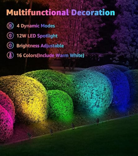 SUNVIE Chrisrmas Spot Lights Outdoor 12W RGBW Color Changing Landscape Lights with Remote Control 120V RGB Landscape Lighting Waterproof Outdoor Spotlight for Yard Garden Patio Lawn Decorative, 4 Pack - Image 3
