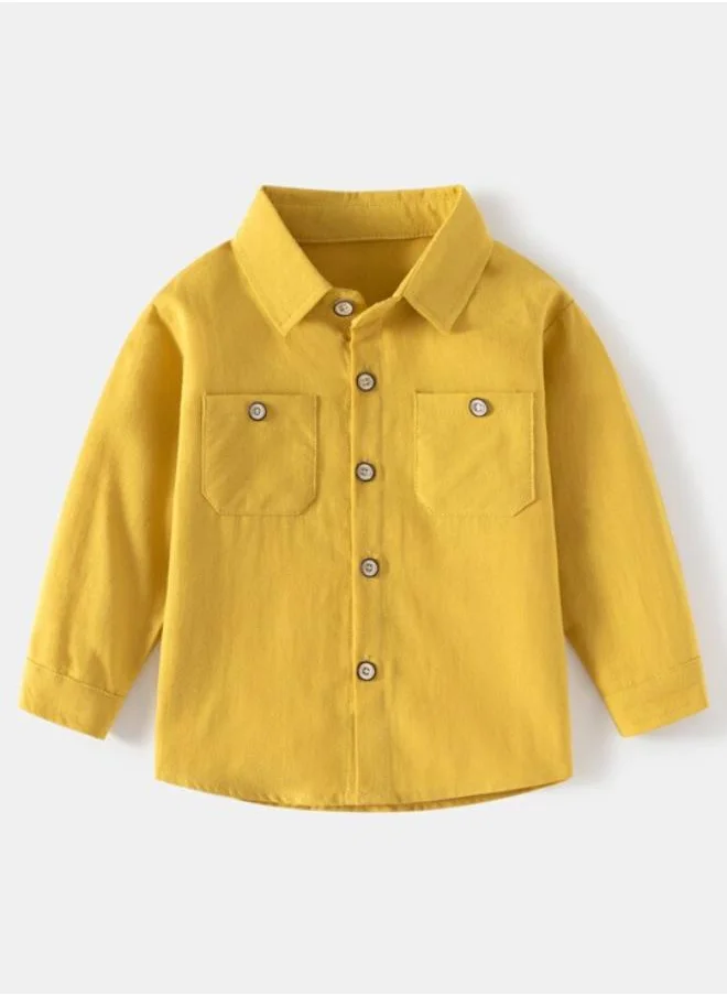 YUNIQEE Yellow Collared Long Sleeve Solid Shirt