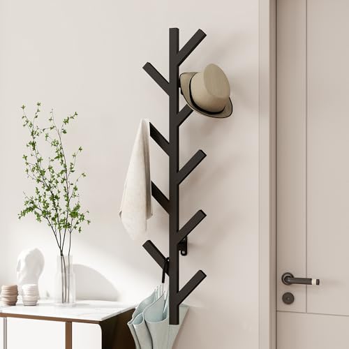 Vlush Wall Mounted Metal Coat Rack with 9 Hooks Modern Minimalist Upright Coat Rack for Hanging Clothes Hats Hanging Bags and Scarves Entrance Wall Iron Coat Racks Black - Image 1