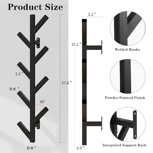 Vlush Wall Mounted Metal Coat Rack with 9 Hooks Modern Minimalist Upright Coat Rack for Hanging Clothes Hats Hanging Bags and Scarves Entrance Wall Iron Coat Racks Black - Image 3