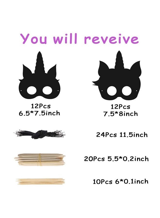 MALLMALL6 24Pcs Unicorn Mask Rainbow Scratch Unicorn Diy Masks Party Favors Color Reveal Scratchboard Unicorn Theme Birthday Party Supplies Decorations Dress Up Costumes Crafts Kit For Boys Girls - Image 3