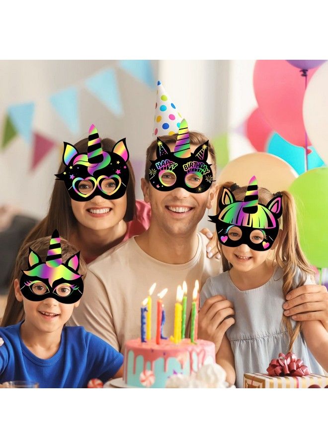 MALLMALL6 24Pcs Unicorn Mask Rainbow Scratch Unicorn Diy Masks Party Favors Color Reveal Scratchboard Unicorn Theme Birthday Party Supplies Decorations Dress Up Costumes Crafts Kit For Boys Girls - Image 5