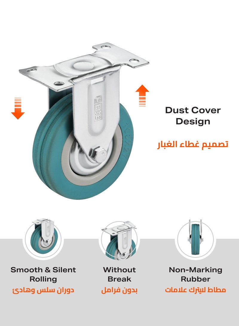 BMB TOOLS 100mm Caster Wheels Set of 4 Heavy Duty, Rigid Casters Top Plate Fitting, Non Marking Grey Rubber Fixed Caster Wheels for Cart Furniture Industrial Use - Image 4