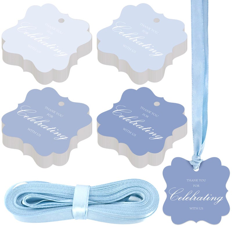 Aartner 100 Pcs Blue Thank You Gift Tags with String, 2x2 Scalloped Paper Gift Tags Hanging Label Tag for Wedding, Baby Shower, Birthday, Holiday Party Favors - Image 1