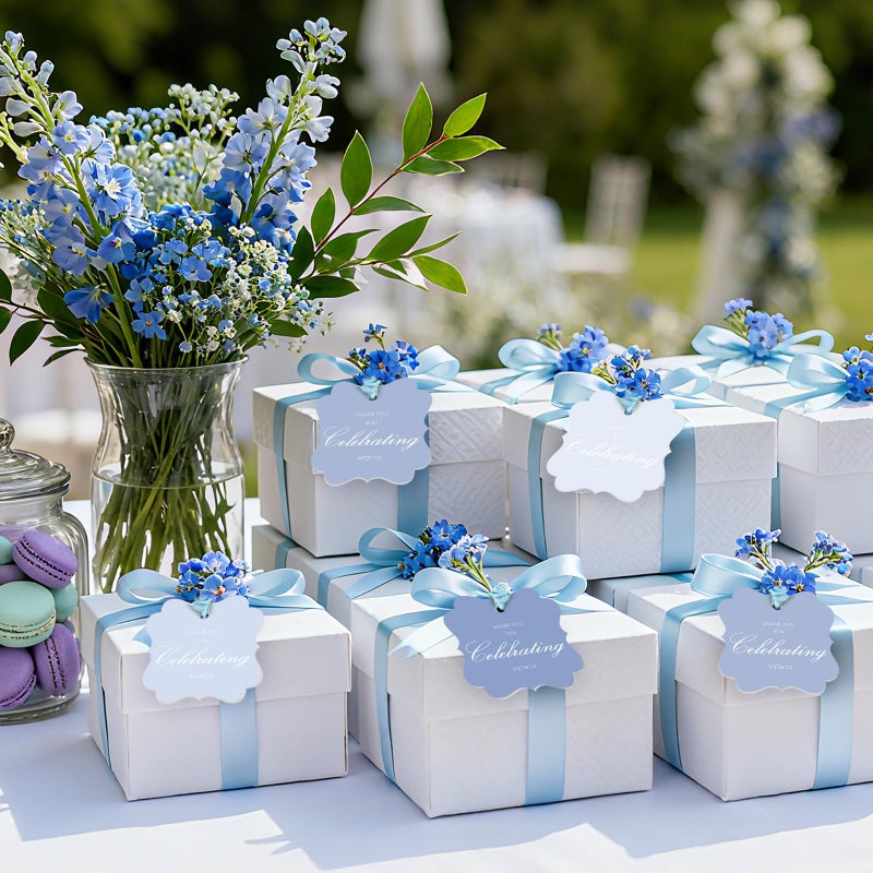 Aartner 100 Pcs Blue Thank You Gift Tags with String, 2x2 Scalloped Paper Gift Tags Hanging Label Tag for Wedding, Baby Shower, Birthday, Holiday Party Favors - Image 4