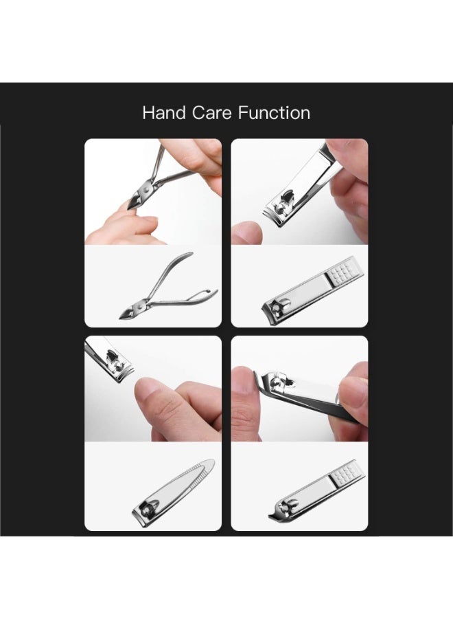 ail clippers set, manicure set for men, manicure pedicure kit, stainless steel professional grooming kits, 19 in 1 nail care tools with black leather case - Image 5