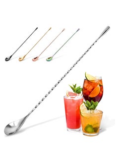 Premium 12 Inch Stainless Steel Cocktail Spoon - Long Attractive Spiral Design for Layering Drinks - Bar Spoon & Cocktail Mixing Spoon for Cocktail Shakers, Tall Cups & Pitchers (Silver)