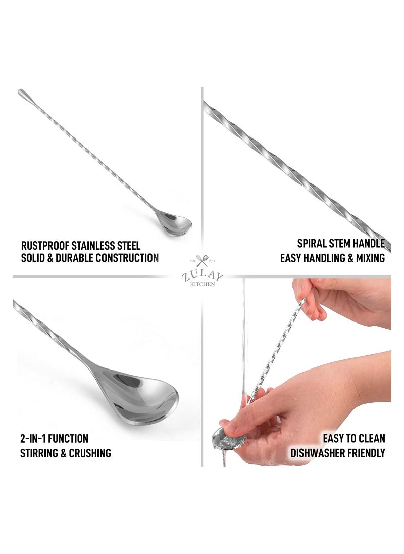 PARTNER - Premium 12 Inch Stainless Steel Cocktail Spoon - Long Attractive Spiral Design for Layering Drinks - Bar Spoon & Cocktail Mixing Spoon for Cocktail Shakers, Tall Cups & Pitchers (Silver) - Image 1