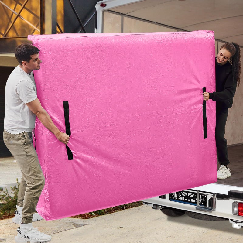 BETU Mattress Bags for Moving, BETU Mattress Protector Waterproof Mattress Cover Queen Size Storage Bags with 8 Heavy-Duty Handles and Zipper for Bed Extra Thick Large Reusable (82"x62"x15" Pink) - Image 1