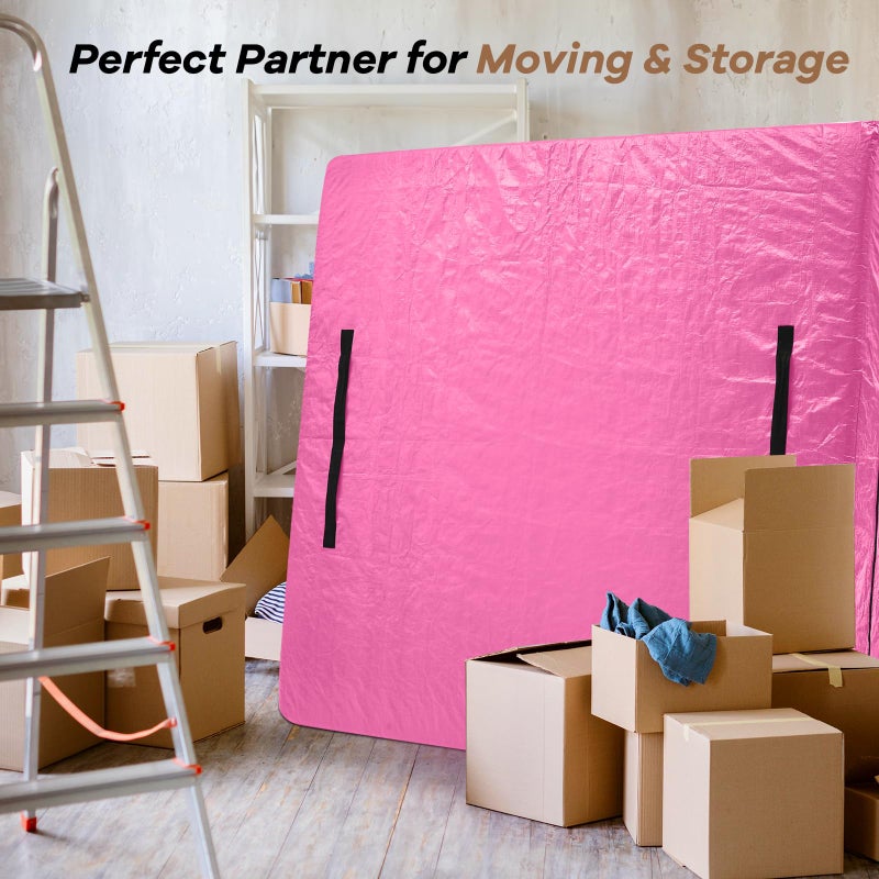 BETU Mattress Bags for Moving, BETU Mattress Protector Waterproof Mattress Cover Queen Size Storage Bags with 8 Heavy-Duty Handles and Zipper for Bed Extra Thick Large Reusable (82"x62"x15" Pink) - Image 5