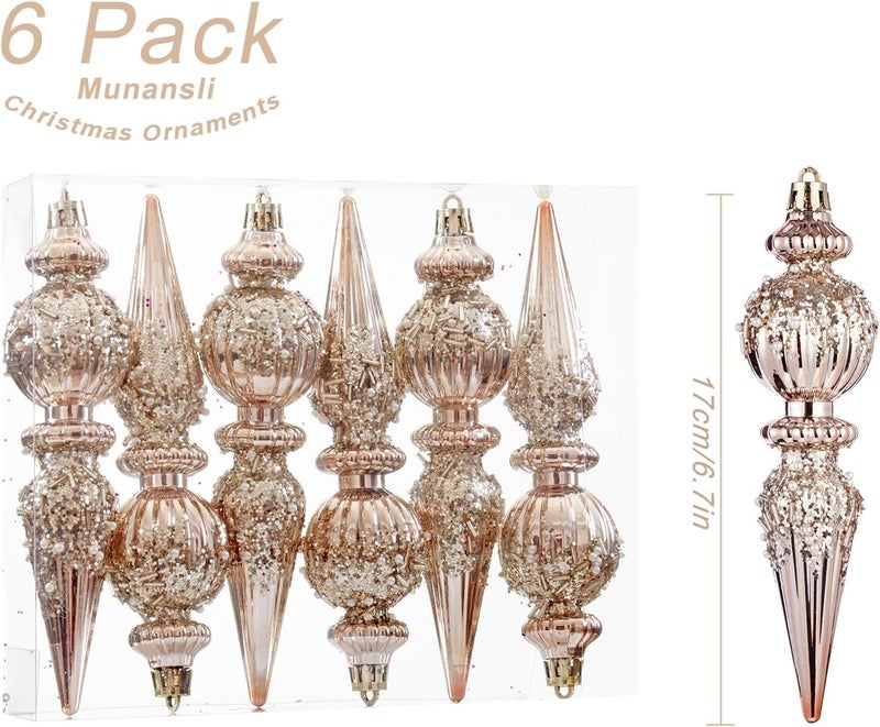 Munansli Champagne Gold Christmas Ornaments Set,6 Pack Plastic Shatterproof Christmas Ball Hanging Ornaments for Xmas Tree Decorations(6.7Inch) - Image 2
