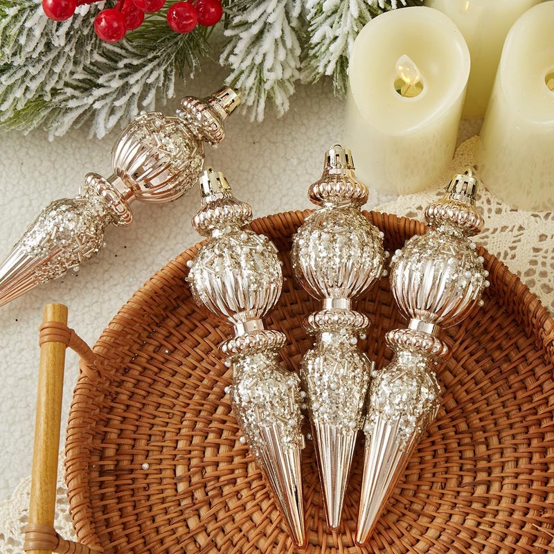 Munansli Champagne Gold Christmas Ornaments Set,6 Pack Plastic Shatterproof Christmas Ball Hanging Ornaments for Xmas Tree Decorations(6.7Inch) - Image 4