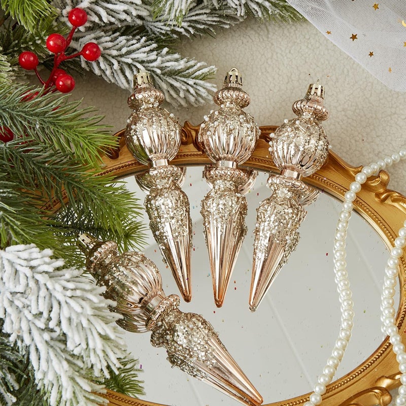 Munansli Champagne Gold Christmas Ornaments Set,6 Pack Plastic Shatterproof Christmas Ball Hanging Ornaments for Xmas Tree Decorations(6.7Inch) - Image 3
