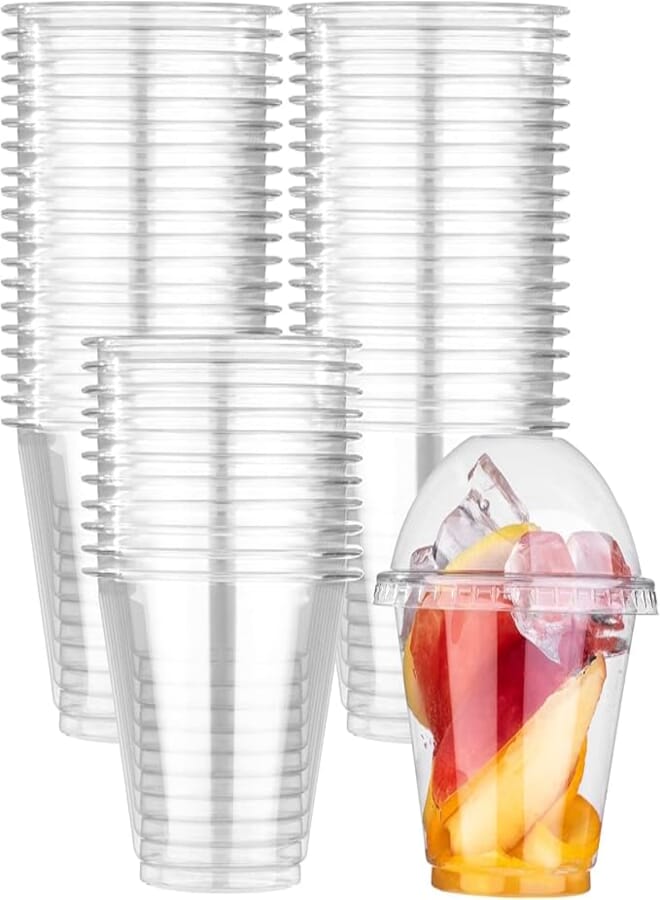 Huaiid 9 oz 50 Pack Clear Plastic Cups with Lids, Disposable Clear Plastic Cups, 9 oz PET Dessert Cups, Parfait Cups Cold Party Cups Suitable for Dessert, Ice Cream, Fruit and Cake Making
