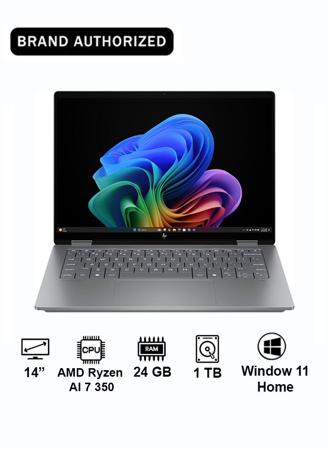 HP أومني بوك إكس فليب 14-fk0014ne (AMD Ryzen AI 7 350 / 24GB RAM / 1TB SSD / AMD Radeon 860M / شاشة لمس 3K بحجم 14 بوصة / فضي) - Image 1