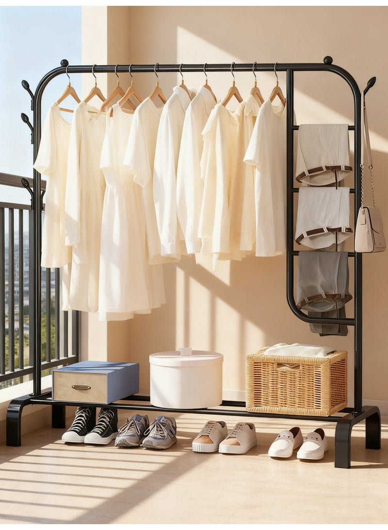رولستيمي سكة ملابس معدنية قائمة بذاتها ورف تخزين ، رف معطف شديد التحمل ومقعد أحذية ، أسود - Image 1