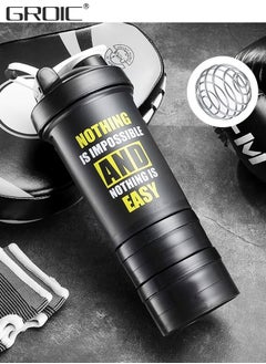 3 Layer Shaker Bottles for Protein Mixes Workout Shaker Leak Proof, Sport Water Bottle, Dual Mixing Technology with Shaker Balls, Twist and Lock Protein Box Storage Included