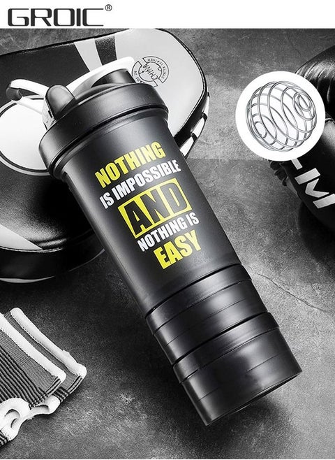 3 Layer Shaker Bottles for Protein Mixes Workout Shaker Leak Proof, Sport Water Bottle, Dual Mixing Technology with Shaker Balls, Twist and Lock Protein Box Storage Included