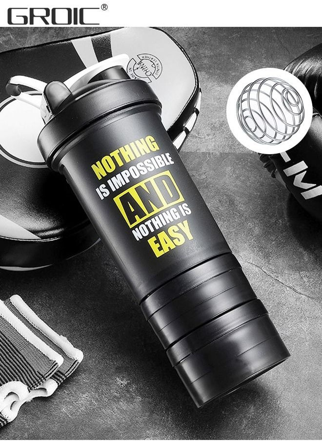 GROIC - 3 Layer Shaker Bottles for Protein Mixes Workout Shaker Leak Proof, Sport Water Bottle, Dual Mixing Technology with Shaker Balls, Twist and Lock Protein Box Storage Included - Image 1