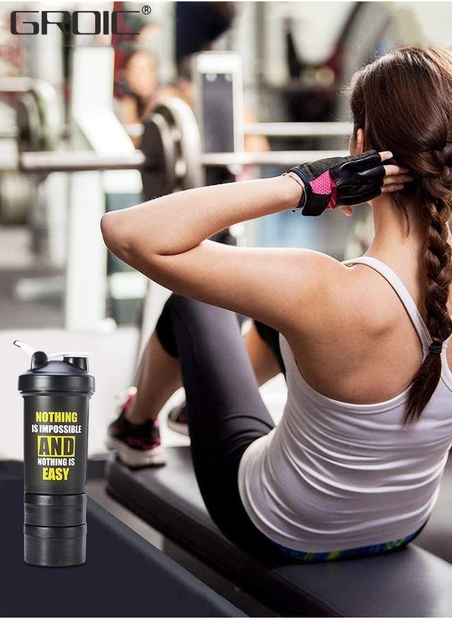 GROIC - 3 Layer Shaker Bottles for Protein Mixes Workout Shaker Leak Proof, Sport Water Bottle, Dual Mixing Technology with Shaker Balls, Twist and Lock Protein Box Storage Included - Image 1