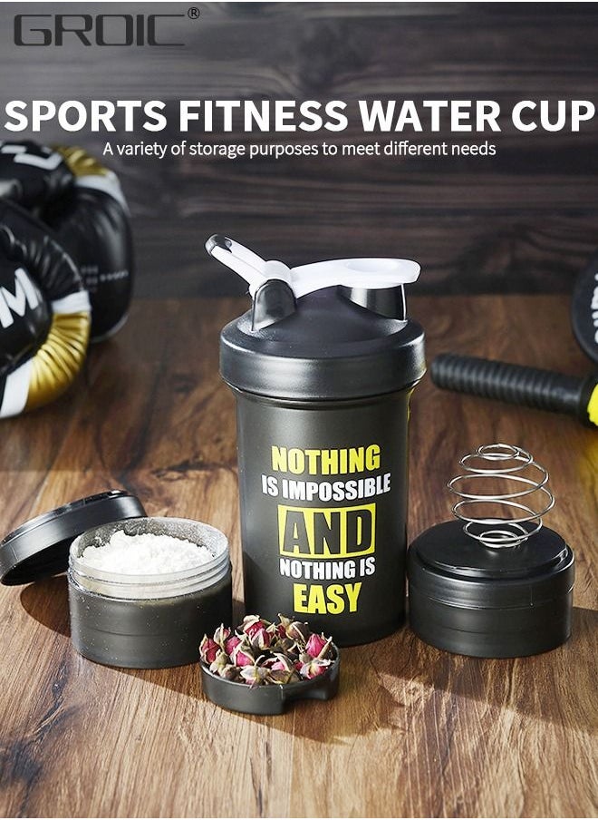 GROIC - 3 Layer Shaker Bottles for Protein Mixes Workout Shaker Leak Proof, Sport Water Bottle, Dual Mixing Technology with Shaker Balls, Twist and Lock Protein Box Storage Included - Image 1