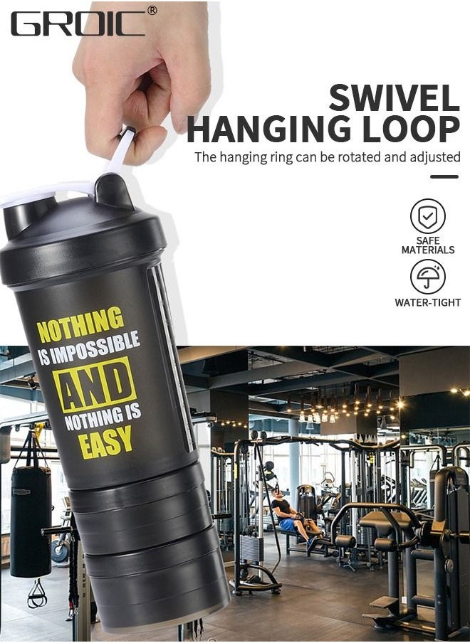 GROIC - 3 Layer Shaker Bottles for Protein Mixes Workout Shaker Leak Proof, Sport Water Bottle, Dual Mixing Technology with Shaker Balls, Twist and Lock Protein Box Storage Included - Image 1