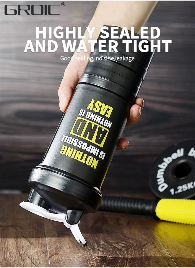 GROIC - 3 Layer Shaker Bottles for Protein Mixes Workout Shaker Leak Proof, Sport Water Bottle, Dual Mixing Technology with Shaker Balls, Twist and Lock Protein Box Storage Included - Image 1