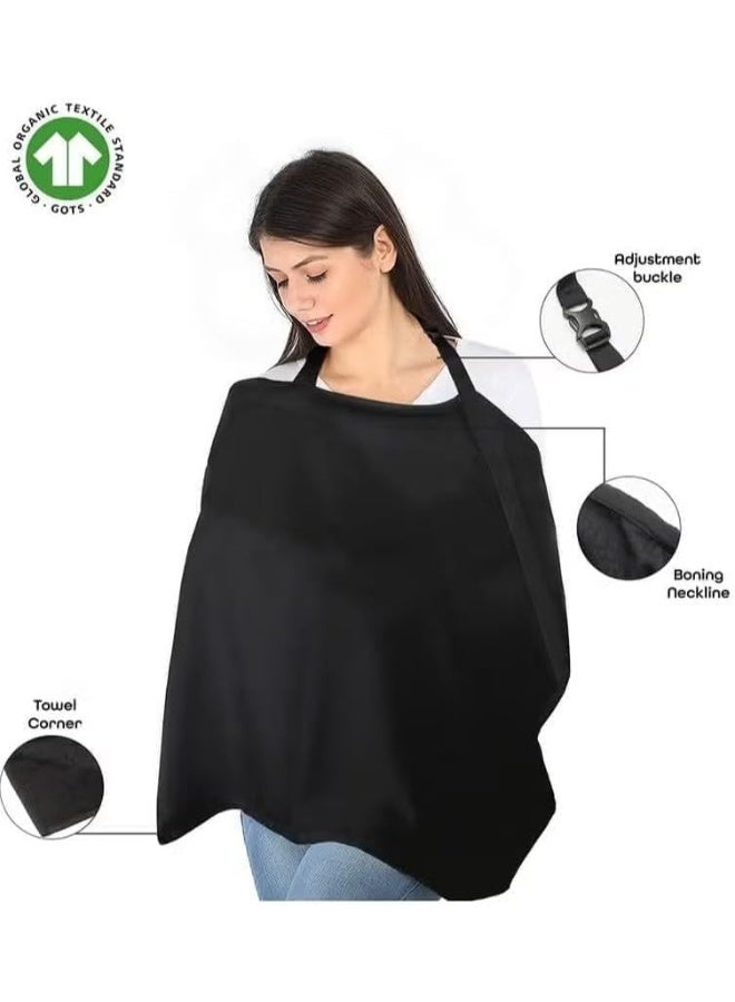 Gonice Lightweight breastfeeding privacy scarf, can cover the nipple cloth, black breastfeeding privacy shawl, with adjustable buckles, pure organic cotton material, 29.5 × 37.4 in - Image 3