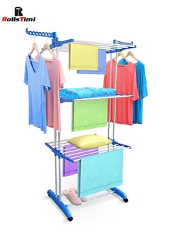 Floor Drying Rack,3 Tiers Foldable Design,Adjustable Stainless Steel Hanger With Folding Wings For Indoor And Outdoor,Blue - pzsku/Z18AEDE9BE2DD44DB3648Z/45/_/1724121540/390d80ca-d639-41d7-80cc-b10e76884494