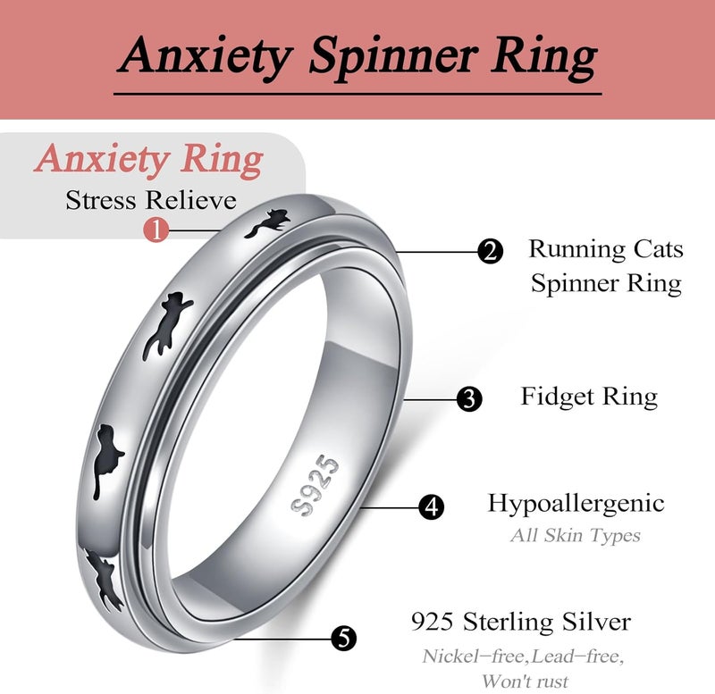 Ladytree Anxiety Relieve Spinner Rings Sterling Silver Worry Stress Relieving Boredom ADHD Autism Ring for Women Men - Image 4
