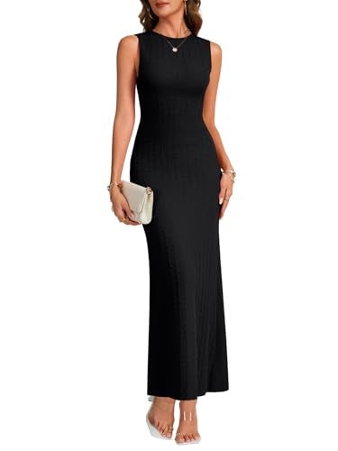 KIFOVEN Women's Round Neck Sleeveless Bodycon Ruched Textured Party Maxi Dresses Black Small - Image 1