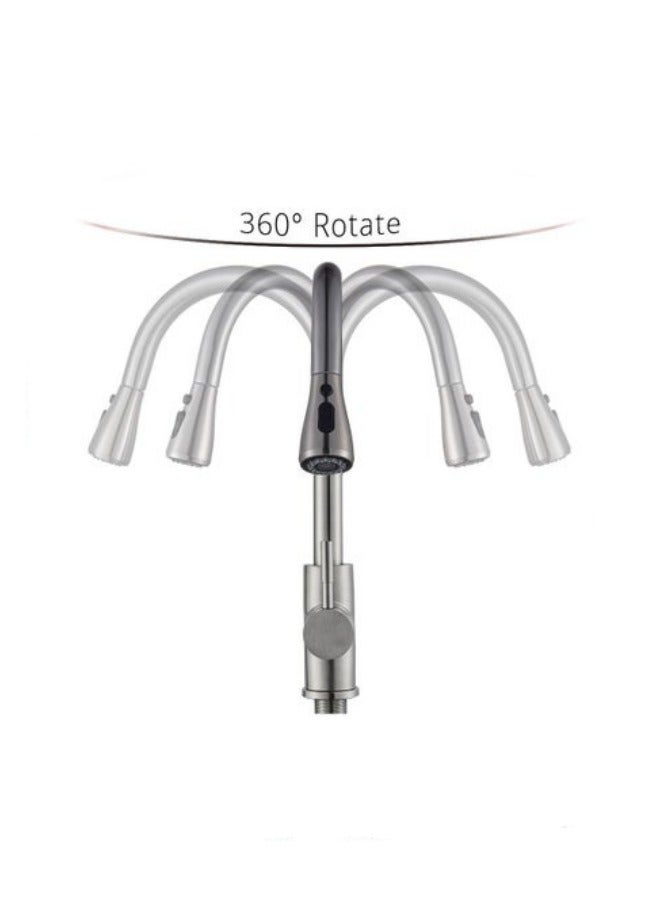 ميكسد الفولاذ المقاوم للصدأ صنبور المطبخ مع مقبض واحد ، مع 360 درجة فوهة الرذاذ الدوارة المنسدلة - Image 4