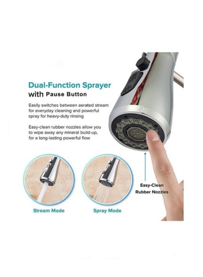 ميكسد الفولاذ المقاوم للصدأ صنبور المطبخ مع مقبض واحد ، مع 360 درجة فوهة الرذاذ الدوارة المنسدلة - Image 3