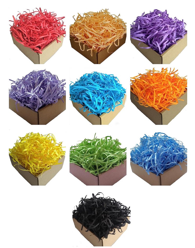 PN PRISM Shredded Paper For PackingGift Wrapping Paper ShredsVoid FillerMulti Color RedBeigePurpleLavenderTurquoise BlueOrangeYellowGreenLight BlueBlack10 Colours Each 50Gms