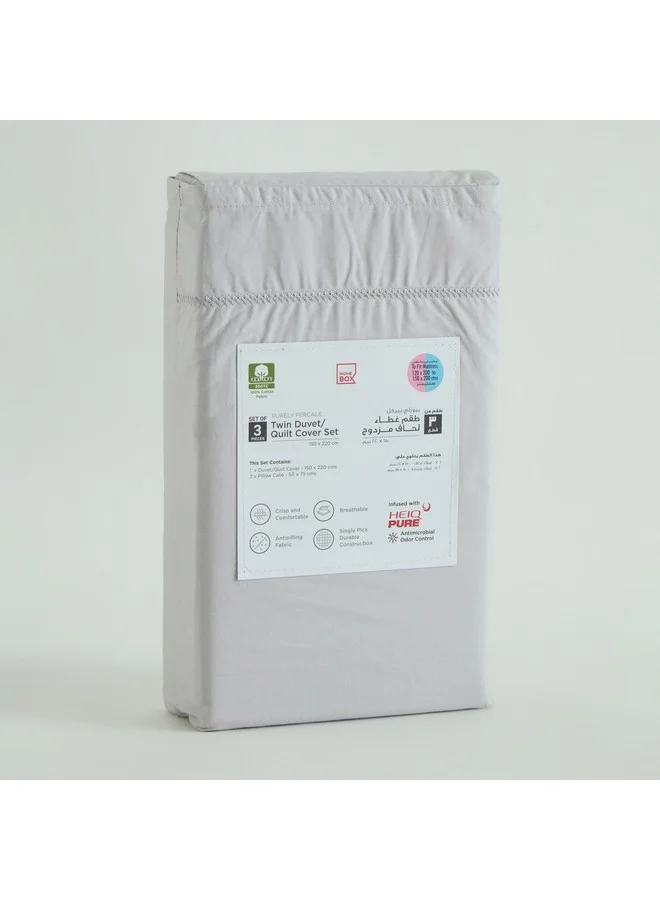 Home Box Purely-percale 2-Piece 300TC Percale Single Duvet Quilt Cover Set 200 x 135 cm