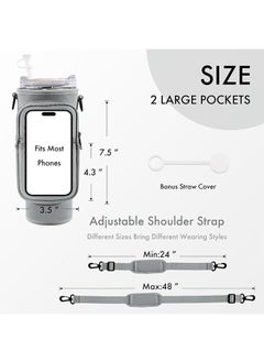 Generic Water Bottle Carrier Bag with Phone Pocket for Stanley Cup 40 oz, Water Bottle Holder with Adjustable Strap & Straw Cover, Stanley Cup Accessories (Gray)  - Image 3