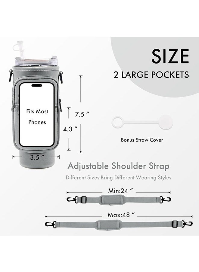Generic - Water Bottle Carrier Bag with Phone Pocket for Stanley Cup 40 oz, Water Bottle Holder with Adjustable Strap & Straw Cover, Stanley Cup Accessories (Gray) - Image 1