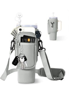 Generic Water Bottle Carrier Bag with Phone Pocket for Stanley Cup 40 oz, Water Bottle Holder with Adjustable Strap & Straw Cover, Stanley Cup Accessories (Gray)  - Image 2