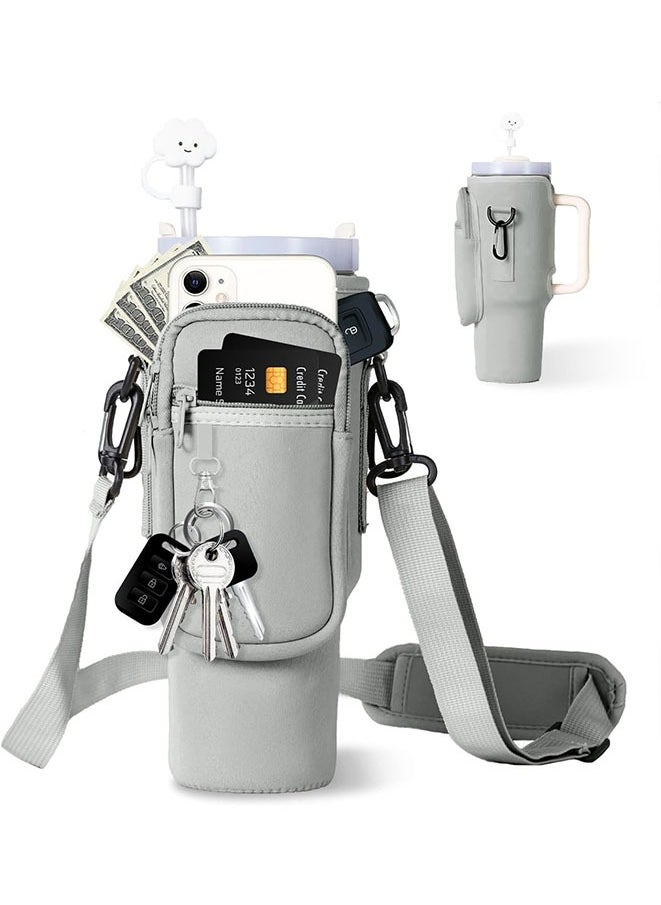 Generic - Water Bottle Carrier Bag with Phone Pocket for Stanley Cup 40 oz, Water Bottle Holder with Adjustable Strap & Straw Cover, Stanley Cup Accessories (Gray) - Image 1