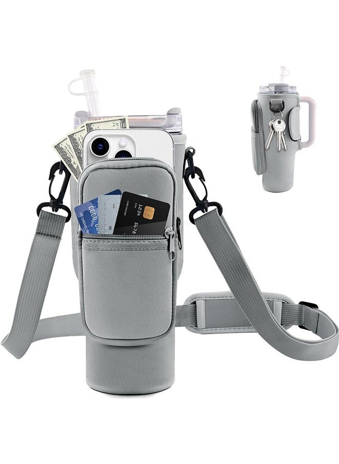 Generic - Water Bottle Carrier Bag with Phone Pocket for Stanley Cup 40 oz, Water Bottle Holder with Adjustable Strap & Straw Cover, Stanley Cup Accessories (Gray) - Image 1