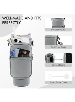 Generic Water Bottle Carrier Bag with Phone Pocket for Stanley Cup 40 oz, Water Bottle Holder with Adjustable Strap & Straw Cover, Stanley Cup Accessories (Gray)  - Image 5