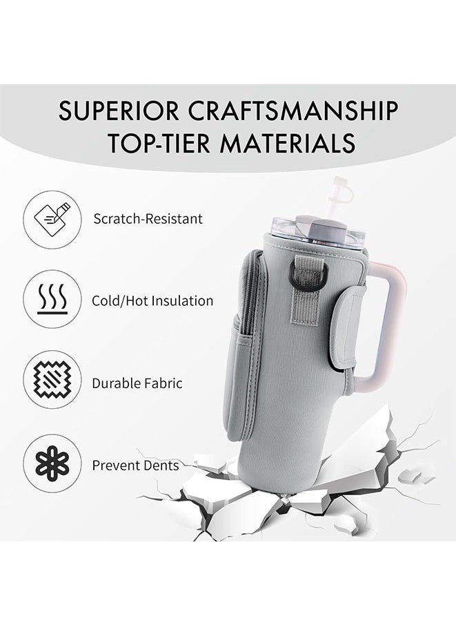 Generic - Water Bottle Carrier Bag with Phone Pocket for Stanley Cup 40 oz, Water Bottle Holder with Adjustable Strap & Straw Cover, Stanley Cup Accessories (Gray) - Image 1