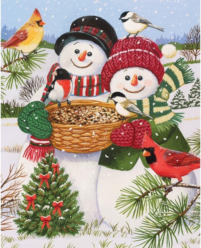 Bits and Pieces – Large 100 Piece Jigsaw Puzzle for Adults – Snow Couple Feeding The Birds - Snowman Fun Jigsaw Puzzle by William Vanderdasson, Completed Puzzle Size: 15" x 19" - Image 2